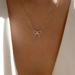 Elegant Minimalist Blingbling Bow Pendant Necklace for Women-Versatile Everyday & Party Women's Jewelry Accessory