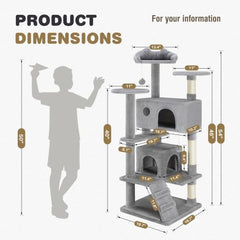54in Cat Tree, Cat Tower Multi-Level Durable Cat Scratching Post & Cozy Fun Cat Jumping Platform Space Saving Cat Condo Indoor Cats for pet playroom/Apartment (Gray)