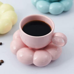 Flower Coffee Cup & Saucer Set Cute Mug & Saucer Set Ceramic Coffee Cup with Sunflower Saucer Latte Cups 6.7Oz Silver