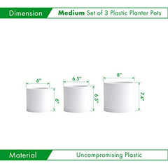 D'vine Dev 4 Inch 5 Inch 6 Inch, Set of 3 Plastic Planter Pots for Plants with Drainage Hole and Seamless Saucers, Black Color, Small, 74-V-B-1