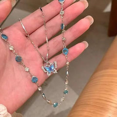 Blue Butterfly Pendant Necklace - Delicate Layering Jewelry