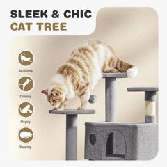 54in Cat Tree, Cat Tower Multi-Level Durable Cat Scratching Post & Cozy Fun Cat Jumping Platform Space Saving Cat Condo Indoor Cats for pet playroom/Apartment (Gray)