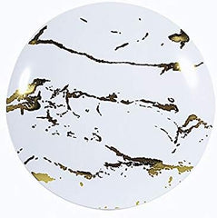 Balsa Circle 10 pcs 8-Inch White Gold Marble Round Plastic Salad Plates Disposable Wedding Reception Party Events Tableware Supplies