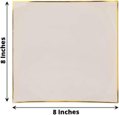 Efavormart 10 Pack | 8" Black/Gold Concave Square Hard Plastic Dinner Plates, Disposable Party Plates