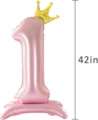 42 Inch Crown Pink Number Balloon, Number 6 Balloon with Base for Girls 6th Birthday Party Decoration, Anniversary Decor Theme Party Supplies (Pink 6)