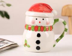 Christmas Coffee Mug with Lid Holiday Santa Claus Snowman Reindeer Mug Ceramic Christmas Cup Drinkware Cocoa Tea Hot Chocolate Mugs Festive Tableware Microwave Safe