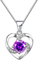 Necklace for Women Gem Heart Pendant Necklace Womens Love Colorful Design Pendant Necklace Jewelry Gifts for Women (Emerald pendant)