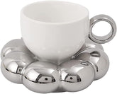 Flower Coffee Cup & Saucer Set Cute Mug & Saucer Set Ceramic Coffee Cup with Sunflower Saucer Latte Cups 6.7Oz Silver