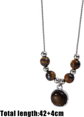 Crystals Layered Necklace Tiger Eye Amethyst Lucky Blessing Protection Chakra Beads Stone Pendant for Women Men Adjustable