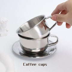 Coffee Cups Set, Stainless Steel Espresso Cup with Saucer and Spoon, Tea Cup and Saucer Set, Coffee Mugs Drinkware for Latte, Cappuccino, Milk, Tea