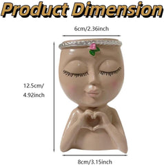 Face Planter Pots,Unique Face Flower Pot Head Planter for Indoor Outdoor Plants with Drainage Hole Love Style for Valentine's Day, Mothers Day and Anniversary Birthday Gifts(Light-Brown)