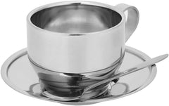 Coffee Cups Set Stainless Steel Double Walled Anti‑scald Coffee Cup Set Stainless Steel Coffee Latte Tea Cup with Saucer and Spoon for Home Dining Bar Office Tea House