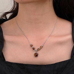 1 Piece Vintage Leather Tiger Eye Stone Necklace Bohemian Style Men and Women style Beaded Pendant Necklace