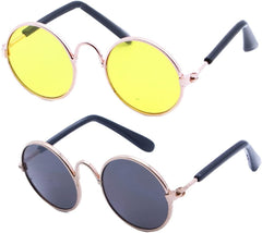3pcs Pet Sunglasses for Dogs and Cats Funny Creative Prop Glasses Golden Frames Yellow Black Patterns Lightweight Uv for Pet Parties