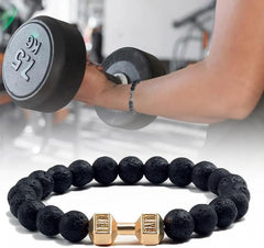 1PC Volcanic Stone Bracelet Men Charm Dumbbell Strand Gym Bracelets Women Barbell Fitness Jewelry Accessory