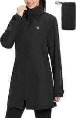 baleaf Women's Long Rain Coat Packable Waterproof Windbreaker Lightweight Cycling Jacket with Hood