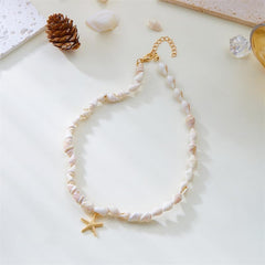 1PC Gold Star-shaped Pendant Necklace, Delicate Ocean Charm Chain, Adjustable Beach Theme Jewelry, Dainty Sea Star Necklaces for Women, Stylish Ocean Inspired Accessory (Golden)