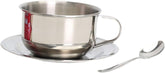 Coffee Cup Set with Saucer Spoon Handle, Stainless Steel Portable Serving Plate, 200ml Milk Cup, Unbreakable Coffee Mug, 3Pcs