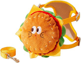 Cute Hamburger Pet Harness with Storage Pocket, Adjustable Dog Cat Chest Strap, 4 Sizes, Super Soft Felt Material (French Fries Set, M)