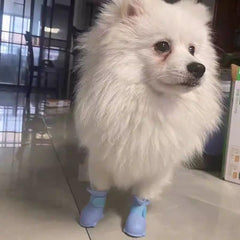 4 Pcs Dog Cat Rain Boots TEP Rain Shoes Paw Protector Dog Walking Shoes Pupp (Pink, M)