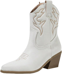 Ankle Cowboy Boots for Women Western Cowgirl Embroidered Ankle Booties Fashion Low Chunky Heel Pointed Toe Fall Short Booties Shoes