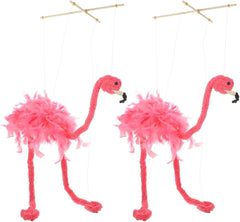 LOGOFUN 2pcs Plush Flamingo String Puppet Stuffed Flamingo String Puppet Fluffy Animal String Puppet Prop for Performance Supplies