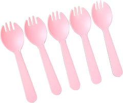 100 Pieces Plastic Spoon Forks, Premium Disposable Forks Cutlery for Parties Picnics Camping Family Gatherings (Pink)