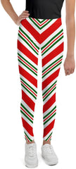 STARCOVE Candy Cane Girls Leggings (8-20), Red White Green Youth Teen Cute Printed Kids Yoga Pants Graphic Fun Tights