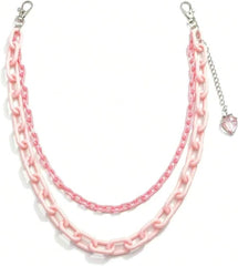Dual-Layered Pink Acrylic Strawberry Pants Chain for Women Valentines Accessory