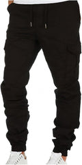 WUAI-Men Fashion Slim Fit Jogger Pants Drawstring Stretch Twill Cargo Athletic Workout Chino Utility Combat Pants with Pocket