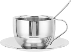 Coffee Mug, Stainless Steel Double Layer Insulation Coffee Cup Milk Mug with Spoon Saucer for Household (180ML Milan Coffee Cup)