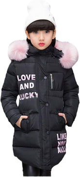 Yiqinyuan Girls Warm Winter Coat Fashion Long Kids Hooded Jacket Coat for Girl Outerwear Girls Clothes