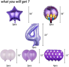 13pcs Balloon Party Supplies, 4th Birthday Party Supplies,Purple Number 4 Mylar Balloon,Large Birthday Decoration Balloon Set for Girls Baby Shower Home Party Decor - No. 4 Foil Balloons Bouquet