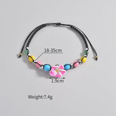1PCS Polymer Clay Flower Beaded Anklet, Colorful Elastic Stretch Foot Chain, Adjustable Bohemian Ankle Bracelet, Handmade Floral Seed Bead Jewelry (Multicolor)