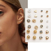 12pairs/set Stud Earrings Women Fashion Simple Crystal Earrings Pearl Minimalist Earring Wedding Jewelry Gifts