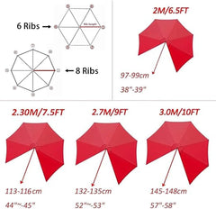 6.5ft 7.5ft 9ft 10ft Outdoor Umbrella Replacement Canopy Cloth, Umbrella Top Canopy Replacement For Patio Market Table Garden Pool 6/8 Ribs