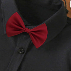 Boys Button Down Shirts Long Sleeve School Uniform Basic Tops with Bow Tie Kids Lapel Undershirt Formal Clothes
