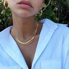 Fashionable and Minimalist Layered Women's Necklace, Exquisite Gold Cuban Chain Layered Necklace