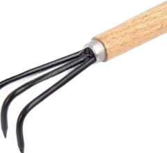 Hand Rake Cultivator Handheld Small 3 Prong Multifunctional Mini Gardening Tool Hand Tiller for Weed Removal Planting Digging, Dark Brown