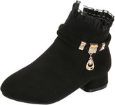 Big Girls Dress Boots Ankle Boots for Kids Chunky Block Low Heel Vintage Booties Shoes Girl Winter Boots Size 1