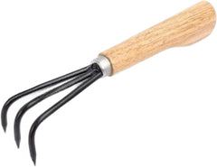 Hand Rake Cultivator Handheld Small 3 Prong Multifunctional Mini Gardening Tool Hand Tiller for Weed Removal Planting Digging, Dark Brown