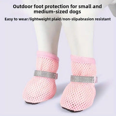 4pcs Dog Boots,Summer Hot Pavement, Water-Resistant in Rainy Weather, Outdoor Walking, Indoor Hardfloors Skid-Resistant Sole, Pink, M