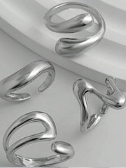 Vintage Geometric Round Open Ring Asymmetrical Liquid Design Jewelry Set for Women