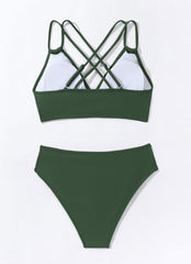 Tainehs Women's Push Up V Neck Bikini Sets Criss Cross Back Two Piece Bathing Suit