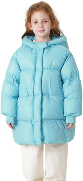 marc & janie Girls Long Sleeve Mid-Length Hooded Down Jacket Solid Button Outerwear Ultralight Warm Tops 231186