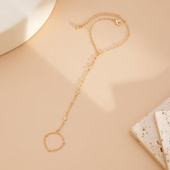 Chic Gold Hand Chain Bracelet with Ring for Women Beach and Summer Accessory