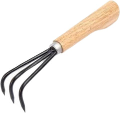 Hand Rake Cultivator Handheld Small 3 Prong Multifunctional Mini Gardening Tool Hand Tiller for Weed Removal Planting Digging, Dark Brown
