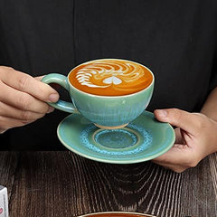 123Arts Ceramic Retro Coffee Mug Gradient Teacup Set with Saucer,5oz