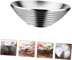 Mikinona 1pc Stainless Steel Noodle Bowl Heat Insulation Multi-purpose Food Serving Bowl for Soup and Rice for Home Kitchen Use