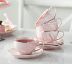 FUYU Gold Edge Marble Ceramic Espresso Coffee Cup and Saucer Set Tea Cup